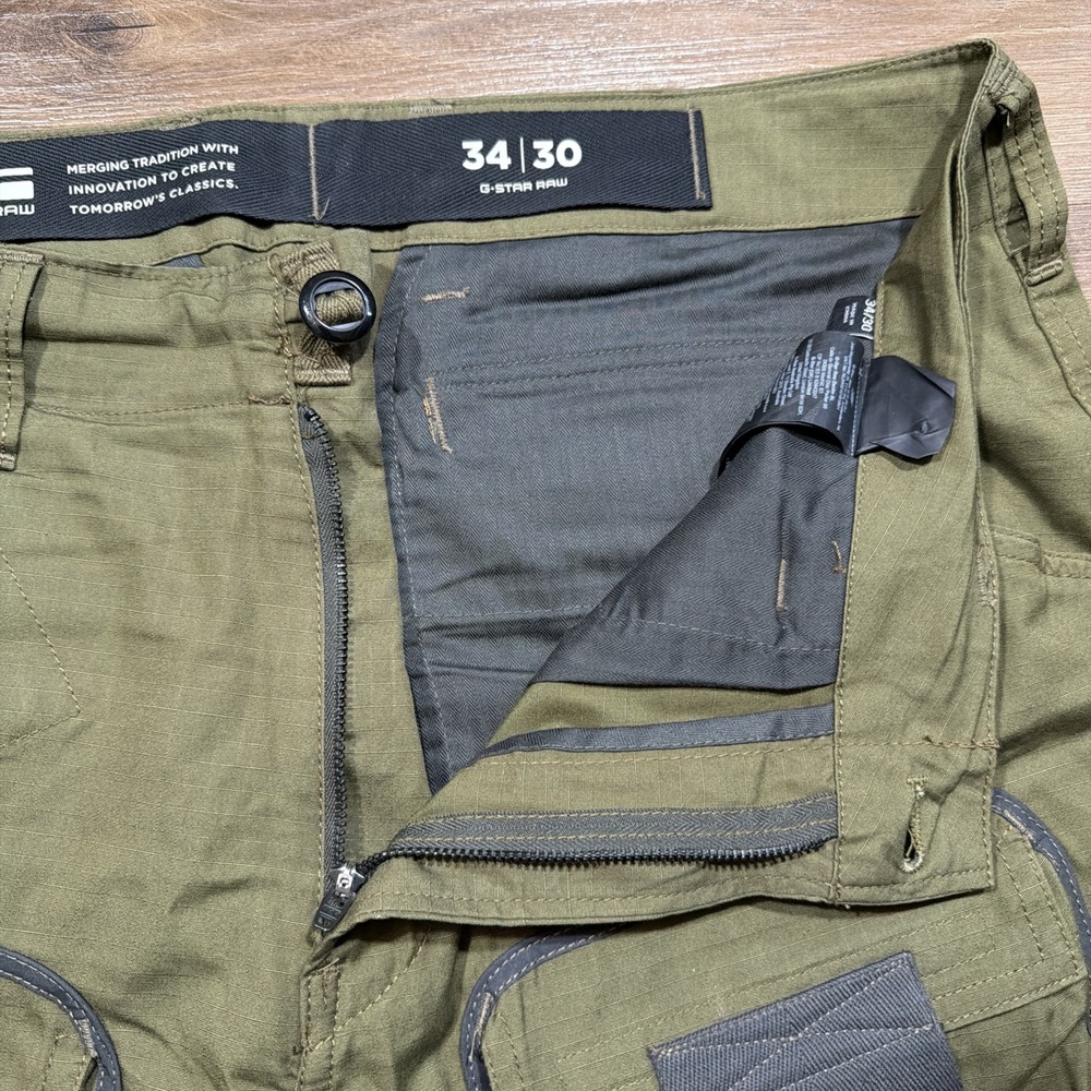 G-Star Raw 3D Straight Tapered Cargo Ripstop Pants Men's 34 x 30 Olive & Gray - Picture 5 of 11